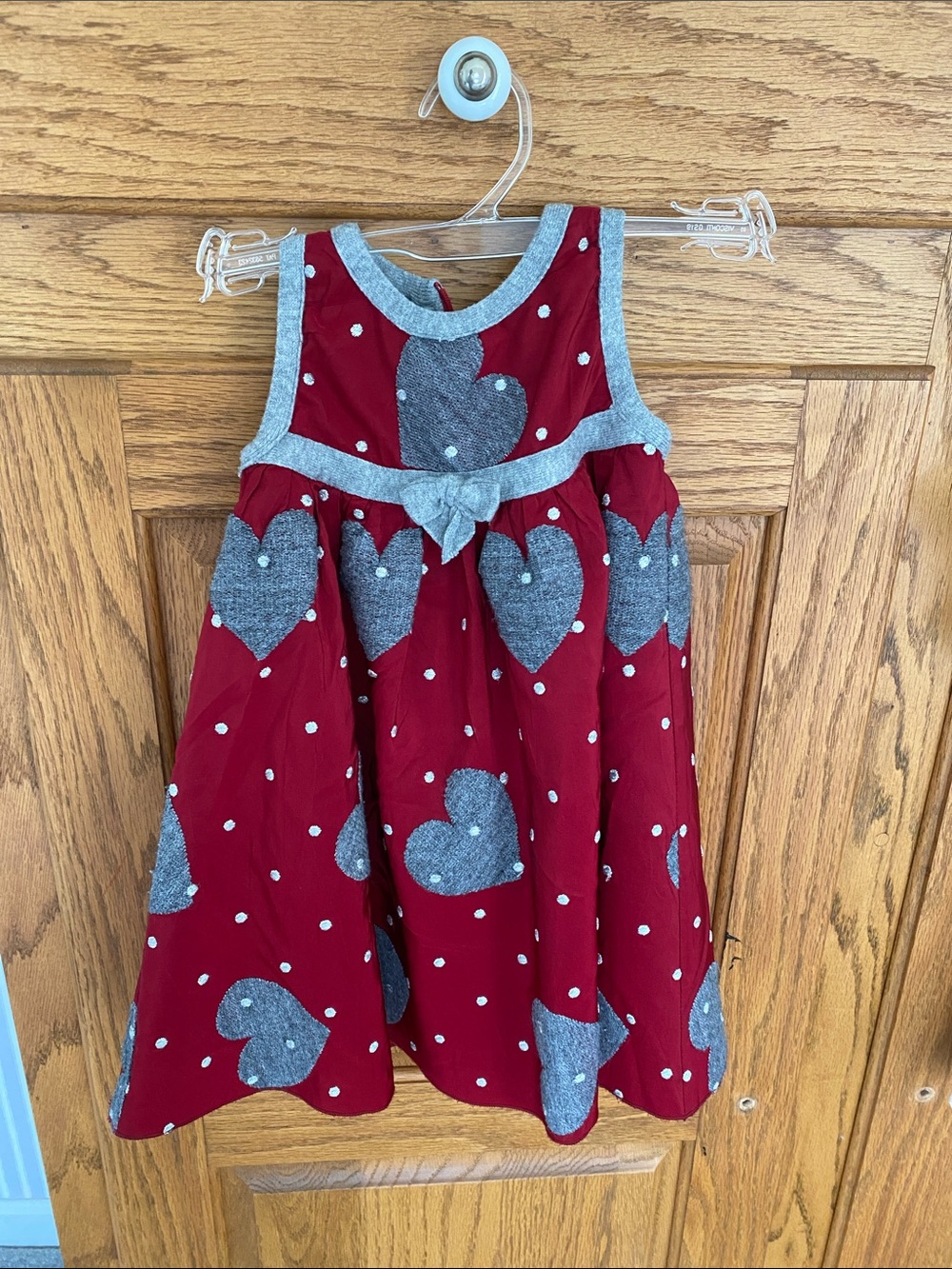 MonnaLisa Red Sleeveless Dress with Gray Heart Appliqués